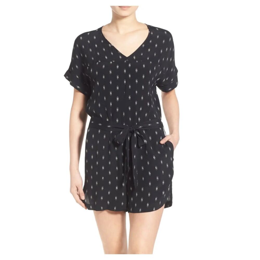 Madewell Perimeter V Neck Classic Geometric Black Romper Small